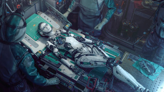 Sci fi robot table cyberpunk - cedric peyravernay free wallpaper