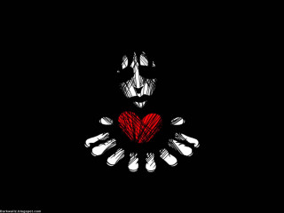 Skeleton holding heart black background - dark art free wallpaper for desktop