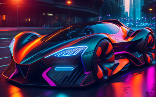 Futuristic car neon city night 3 - a futuristic car free wallpaper