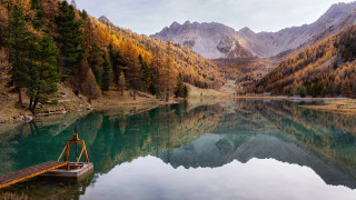 Lake mountains trees dock sky - lake free wallpaper