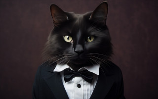 Black cat tuxedo bowtie yellow - professional free wallpaper
