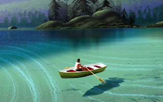 Man lake mountains wave boat - bob ringwood free wallpaper