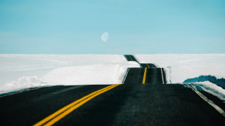 Snowy road moon hill minimalism - a hill in the background free wallpaper