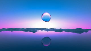 Blue pink sky large bubble - a small island in the middle free wallpaper