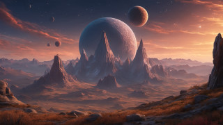 Mountains planets sunset landscape stars - a distant star in the sky free wallpaper