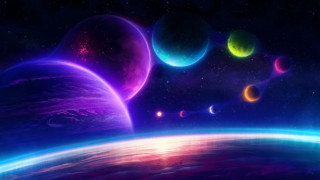 Colorful space planets stars moon - a colorful space scene free wallpaper