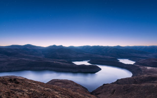 Lake mountains starry sky moon - a few cloud free wallpaper for desktop