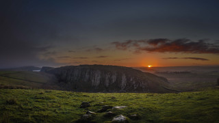 Sunset grassy field mountain cloudy - grassy free wallpaper for desktop