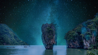 Water mountain boat stars space - star above free wallpaper