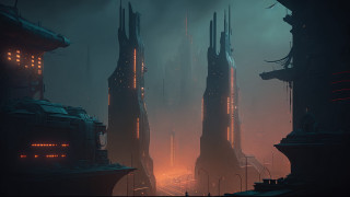 Futuristic city glowing lights matte - cedric peyravernay free wallpaper