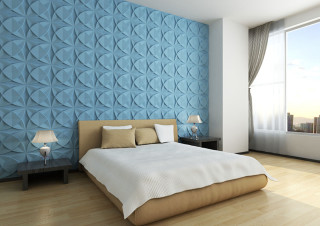 Bedroom large window city view - geometric free wallpaper