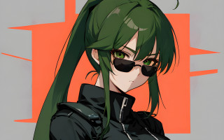 Green hair sunglasses cyberpunk portrait - background behind her free wallpaper