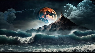 Mountain clouds fullmoon ocean fantasy - a sky full free wallpaper