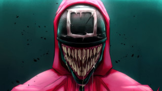 Pink suit man helmet green - his head free wallpaper