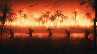 People field fire palm trees - cinematic free wallpaper for desktop