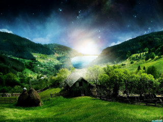 Landscape lake mountains person hill 2 - a lake and mountains free wallpaper