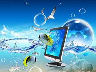 Computer monitor desk fish bubbles 2 - top of a desk next free wallpaper for desktop