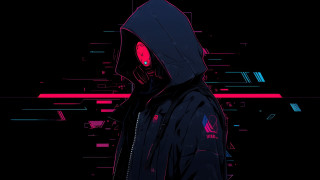 Hooded man cyberpunk red light - cyberpunk style free wallpaper