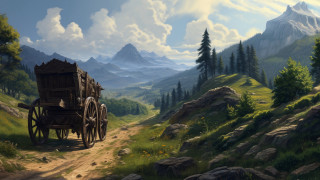 Horse carriage mountains dirt road - andreas rocha free wallpaper