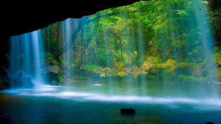 Waterfall forest blue pool cave 3 - a waterfall in a forest free wallpaper