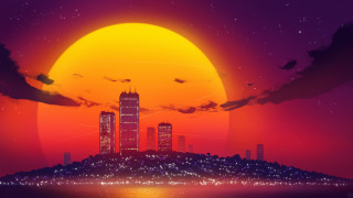City skyline orange sun bird - alena aenami free wallpaper for desktop