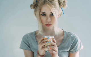 Woman coffee donut bow portrait - kai carpenter free wallpaper