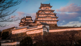 Castle tower trees cloudy sky - japan eishōsai chōki free wallpaper
