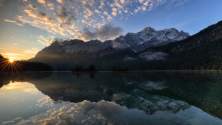 Mountain reflection sunset lake clouds 2 - widescreen free wallpaper
