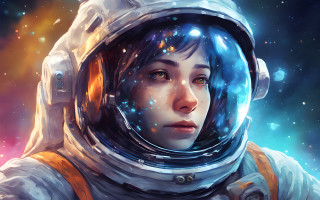 Space astronaut aurora starry sky - a woman in a space suit free wallpaper