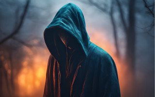 Hooded forest foggy light portrait - a yellow light free wallpaper