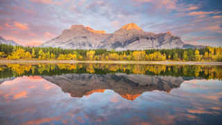 Mountain reflection lake trees sunset 2 - douglas robertson bisset free wallpaper