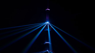 Tall tower night hologram beams - a tall tower free wallpaper for desktop