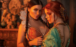 Renaissance cosplay two women fireplace - cosplay free wallpaper
