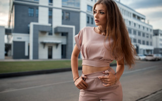 Woman long hair street corner - neoclassicism free wallpaper