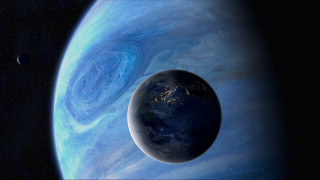 Blue planet swirl space art - a white dot free wallpaper