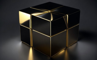 Golden cube bow abstract sculpture - the surface free wallpaper