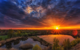 Sunset lake clouds trees reflection - cloud and trees free wallpaper