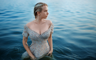 Woman dress water horizon beach 2 - amanda sage free wallpaper