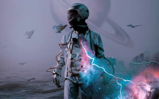 Space man ocean lightning bolt - sci fi free wallpaper