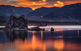 Mountain reflection sunset orange sky - orange sky above free wallpaper