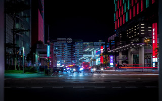 City street night neon futurism - futurism free wallpaper for desktop