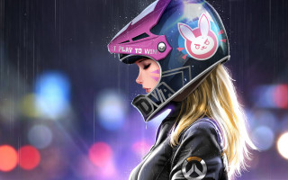 Blonde woman rainy cyberpunk graffiti - a bunny free wallpaper for desktop