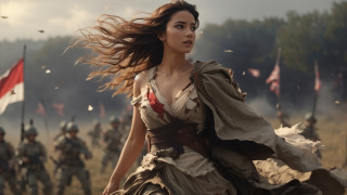 Woman running field soldiers flag - ayami kojima free wallpaper