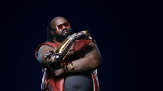 Red leather man gold object - afrofuturism free wallpaper