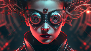 Futuristic woman metal goggles cyberpunk - round free wallpaper