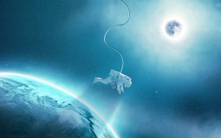 Flying elephant blue planet moon - alan bean free wallpaper