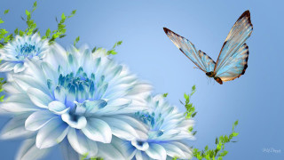Butterfly flying blue flower green - a butterfly free wallpaper for desktop
