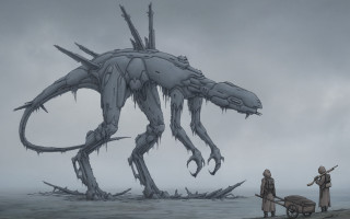 Giant creature beach man wheelbarrow - a giant creature free wallpaper