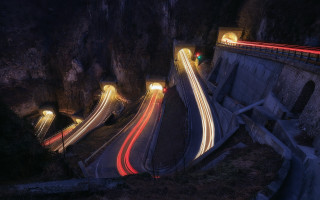 Highway light streaks mountain night - filip hodas free wallpaper for desktop