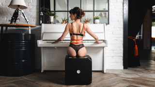 Woman piano lingerie rococo hourglass - a white brick wall free wallpaper